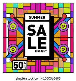 Summer holiday sale memphis style web banner. Fashion and travel discount poster. Vector holiday bbstract colorful illustration with special offer and promotion.