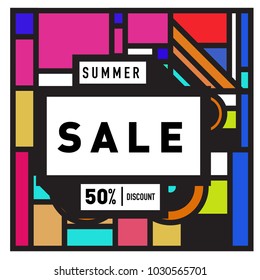 Summer holiday sale memphis style web banner. Fashion and travel discount poster. Vector holiday bbstract colorful illustration with special offer and promotion.