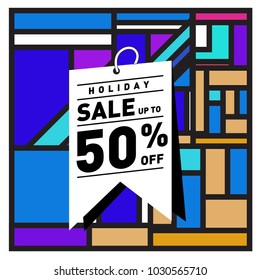 Summer holiday sale memphis style web banner. Fashion and travel discount poster. Vector holiday bbstract colorful illustration with special offer and promotion.