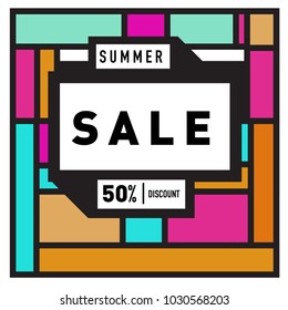 Summer holiday sale memphis style web banner. Fashion and travel discount poster. Vector holiday bbstract colorful illustration with special offer and promotion.