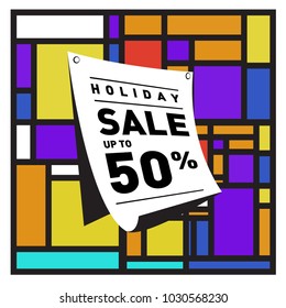 Summer holiday sale memphis style web banner. Fashion and travel discount poster. Vector holiday bbstract colorful illustration with special offer and promotion.