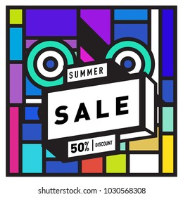 Summer holiday sale memphis style web banner. Fashion and travel discount poster. Vector holiday bbstract colorful illustration with special offer and promotion.