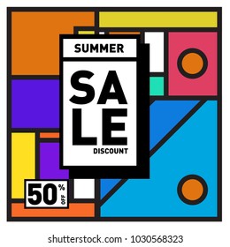 Summer holiday sale memphis style web banner. Fashion and travel discount poster. Vector holiday abstract colorful illustration with special offer and promotion.