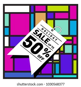 Summer holiday sale memphis style web banner. Fashion and travel discount poster. Vector holiday bbstract colorful illustration with special offer and promotion.