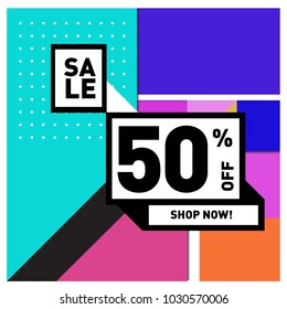 Summer holiday sale memphis style web banner. Fashion and travel discount poster. Vector holiday abstract colorful illustration with special offer and promotion.