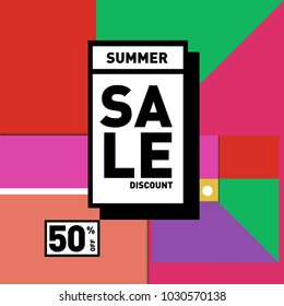 Summer holiday sale memphis style web banner. Fashion and travel discount poster. Vector holiday abstract colorful illustration with special offer and promotion.