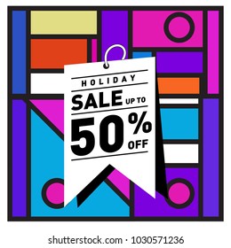 Summer holiday sale memphis style web banner. Fashion and travel discount poster. Vector holiday abstract colorful illustration with special offer and promotion.