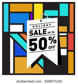Summer holiday sale memphis style web banner. Fashion and travel discount poster. Vector holiday abstract colorful illustration with special offer and promotion.