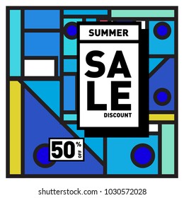 Summer holiday sale memphis style web banner. Fashion and travel discount poster. Vector holiday abstract colorful illustration with special offer and promotion.