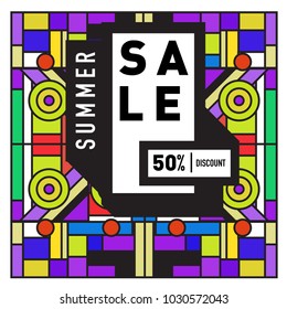 Summer holiday sale memphis style web banner. Fashion and travel discount poster. Vector holiday abstract colorful illustration with special offer and promotion.