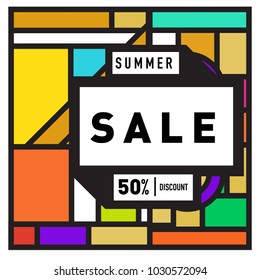 Summer holiday sale memphis style web banner. Fashion and travel discount poster. Vector holiday abstract colorful illustration with special offer and promotion.