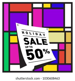 Summer holiday sale memphis style web banner. Fashion and travel discount poster. Vector holiday abstract colorful illustration with special offer and promotion.