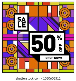 Summer holiday sale memphis style web banner. Fashion and travel discount poster. Vector holiday abstract colorful illustration with special offer and promotion.