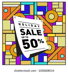 Summer holiday sale memphis style web banner. Fashion and travel discount poster. Vector holiday abstract colorful illustration with special offer and promotion.