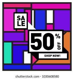 Summer holiday sale memphis style web banner. Fashion and travel discount poster. Vector holiday abstract colorful illustration with special offer and promotion.