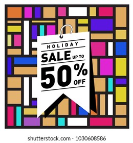 Summer holiday sale memphis style web banner. Fashion and travel discount poster. Vector holiday abstract colorful illustration with special offer and promotion.