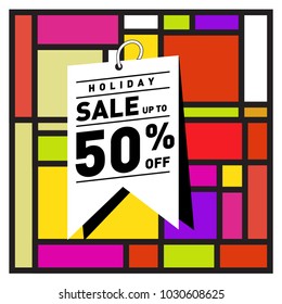 Summer holiday sale memphis style web banner. Fashion and travel discount poster. Vector holiday abstract colorful illustration with special offer and promotion.