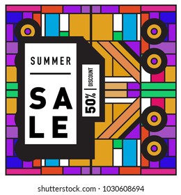 Summer holiday sale memphis style web banner. Fashion and travel discount poster. Vector holiday abstract colorful illustration with special offer and promotion.