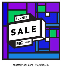 Summer holiday sale memphis style web banner. Fashion and travel discount poster. Vector holiday abstract colorful illustration with special offer and promotion.