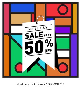 Summer holiday sale memphis style web banner. Fashion and travel discount poster. Vector holiday abstract colorful illustration with special offer and promotion.