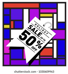 Summer holiday sale memphis style web banner. Fashion and travel discount poster. Vector holiday bbstract colorful illustration with special offer and promotion.