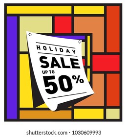 Summer holiday sale memphis style web banner. Fashion and travel discount poster. Vector holiday bbstract colorful illustration with special offer and promotion.