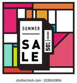 Summer holiday sale memphis style web banner. Fashion and travel discount poster. Vector holiday bbstract colorful illustration with special offer and promotion.