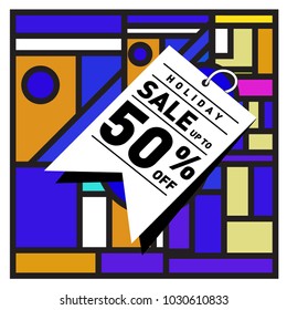 Summer holiday sale memphis style web banner. Fashion and travel discount poster. Vector holiday bbstract colorful illustration with special offer and promotion.