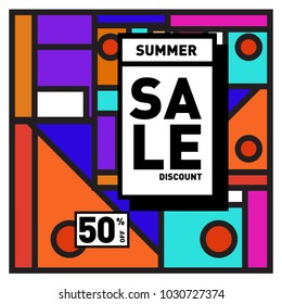 Summer holiday sale memphis style web banner. Fashion and travel discount poster. Vector holiday bbstract colorful illustration with special offer and promotion.