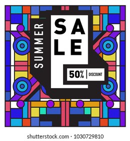 Summer holiday sale memphis style web banner. Fashion and travel discount poster. Vector holiday bbstract colorful illustration with special offer and promotion.