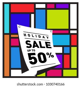 Summer holiday sale memphis style web banner. Fashion and travel discount poster. Vector holiday bbstract colorful illustration with special offer and promotion.