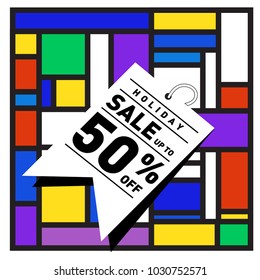 Summer holiday sale memphis style web banner. Fashion and travel discount poster. Vector holiday bbstract colorful illustration with special offer and promotion.