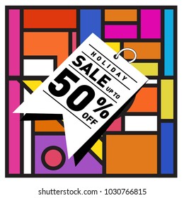 Summer holiday sale memphis style web banner. Fashion and travel discount poster. Vector holiday bbstract colorful illustration with special offer and promotion.