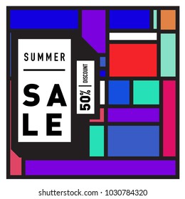Summer holiday sale memphis style web banner. Fashion and travel discount poster. Vector holiday bbstract colorful illustration with special offer and promotion.