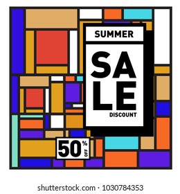 Summer holiday sale memphis style web banner. Fashion and travel discount poster. Vector holiday bbstract colorful illustration with special offer and promotion.