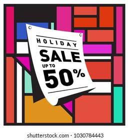 Summer holiday sale memphis style web banner. Fashion and travel discount poster. Vector holiday bbstract colorful illustration with special offer and promotion.
