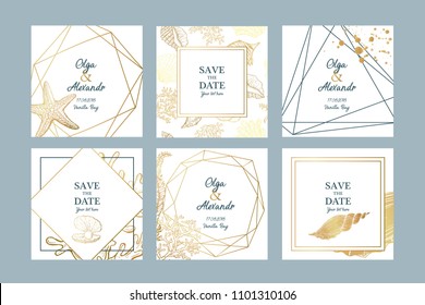 Summer holiday sea card template. Design for wedding, invitation, save the date, party, poster. 