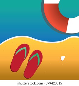 Summer holiday sea with flip-flops on the beach-vector