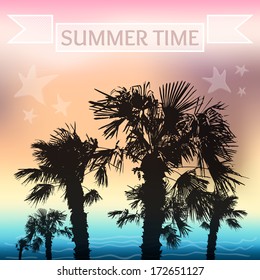 summer holiday sea and palms and banner retro background vector