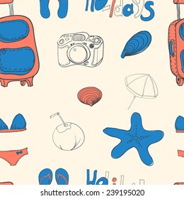 Summer holiday seamless ornament pattern with footprints in sand. Vector illustration.