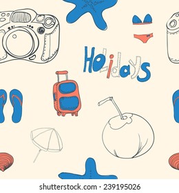 Summer holiday seamless ornament pattern with footprints in sand. Vector illustration.