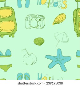Summer holiday seamless ornament pattern with footprints in sand. Vector illustration.