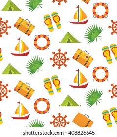 Summer holiday seamless pattern. Lets travel. Illustration with icons travel and summer relaxation