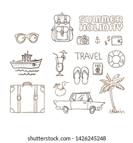 Summer holiday set. Line vector illustrations. Isolated on white background.