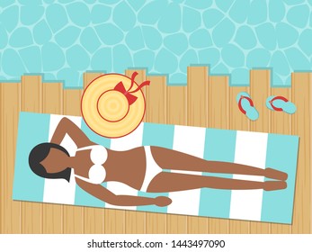 Summer Holiday, Sunbathing beside the sea vector illustration