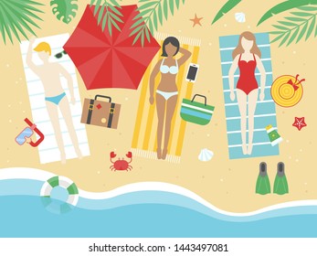 Summer Holiday, Sunbathing on the beach vector illustration