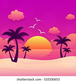 Summer holiday sunset beach scene tropical paradise
