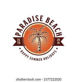 Summer Holiday, Surfing and Beach Badge Logo