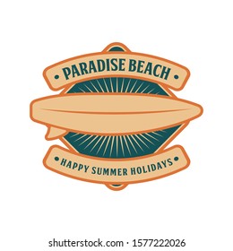 Summer Holiday, Surfing and Beach Badge Logo