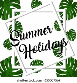 Summer Holiday template poster, party, fun, travel, background, sun, palm tree, design, vector illustration.